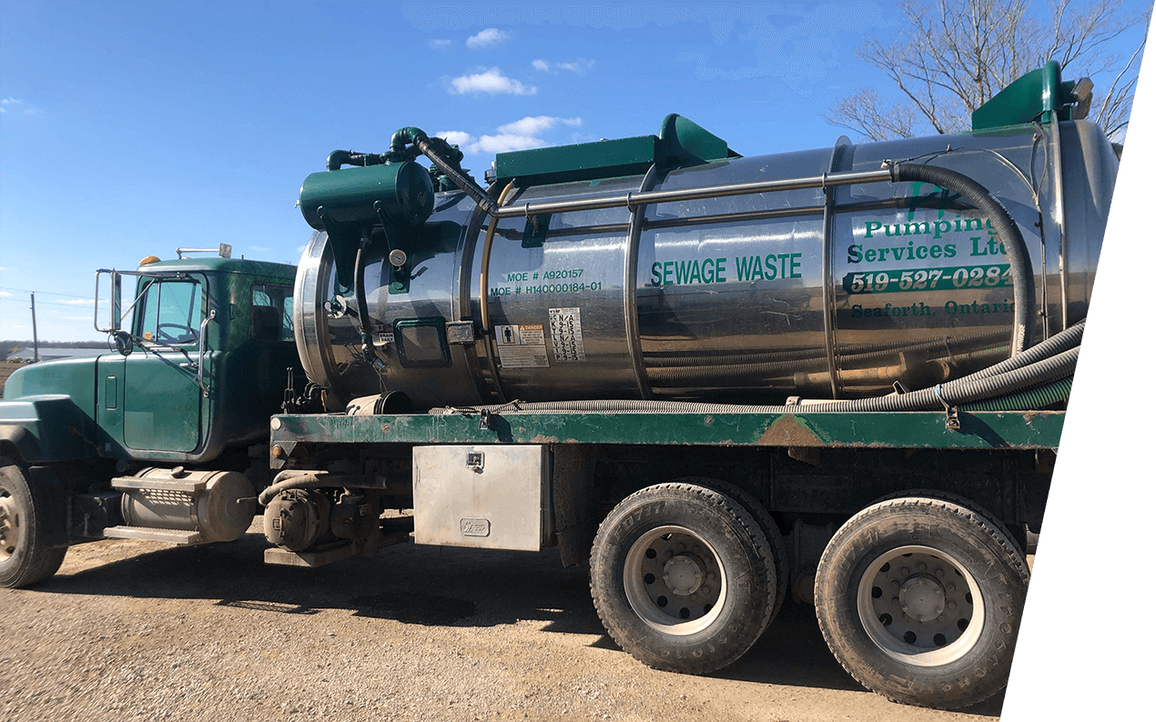 PP Pumping Services Ltd truck green with blue skies in the background